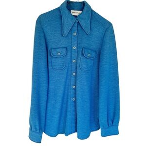 Bobbie Brooks 1970s Double Knit Blue Button Up